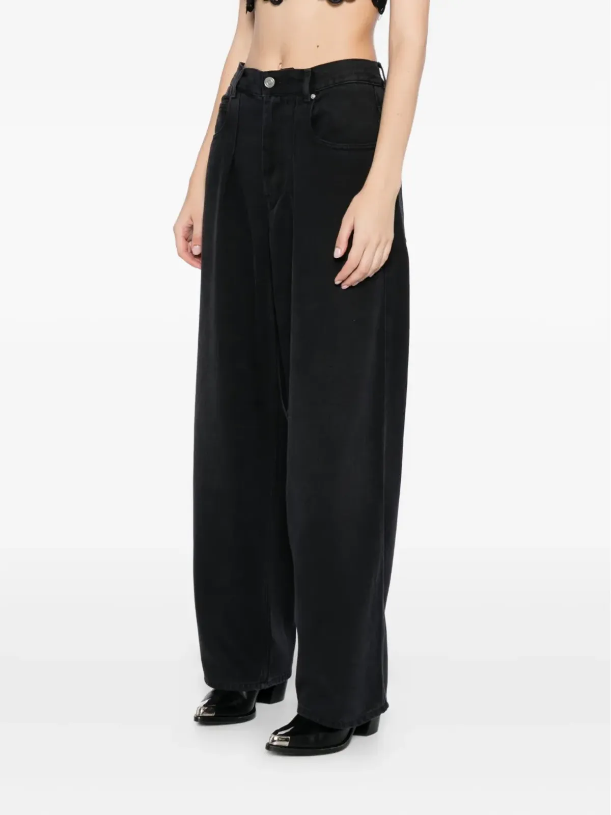 ISABEL MARANT プリーツ入りフェードデニム ブラック - 画像3