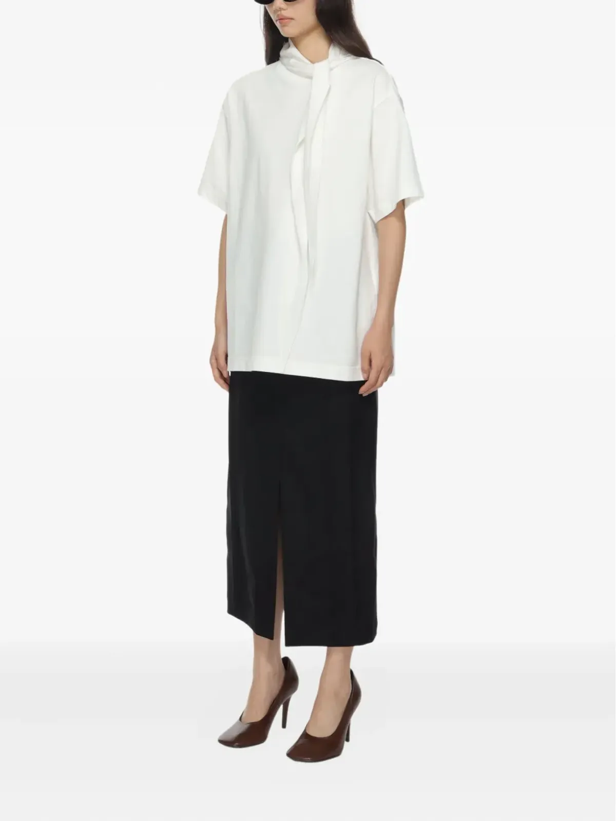 Carven スカーフカラー付きコットンTシャツ - 画像3