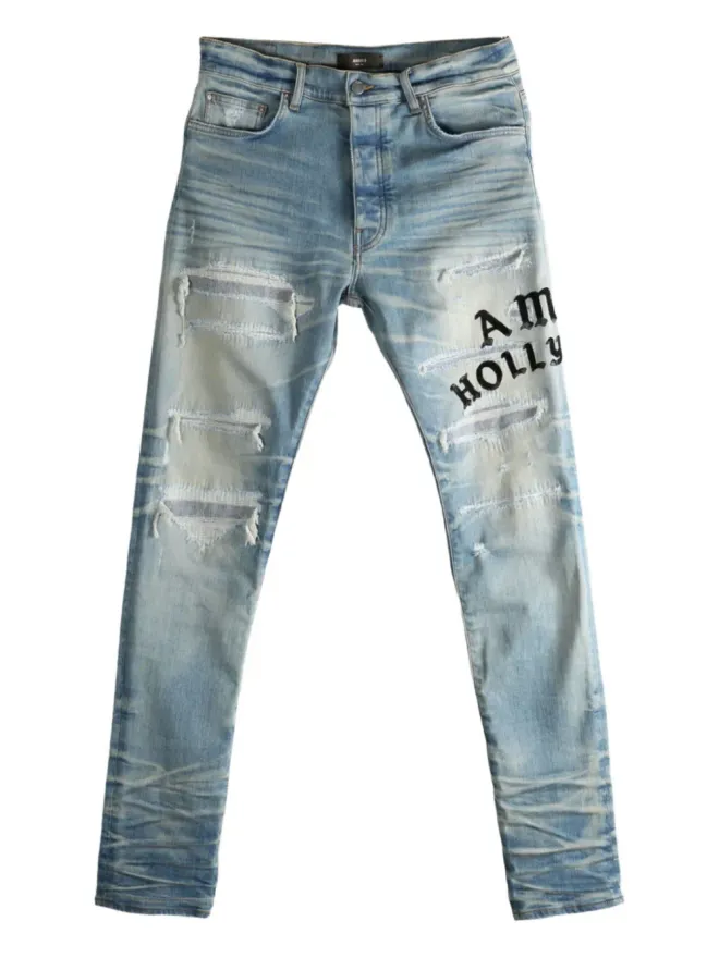 AMIRI AMIRI ダメージ加工・刺繍デニムジーンズ ブラウンの商品画像