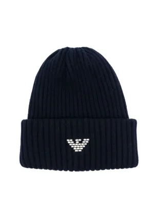 Emporio Armani logo-embroidered ribbed beanie - Blue - サムネイル1