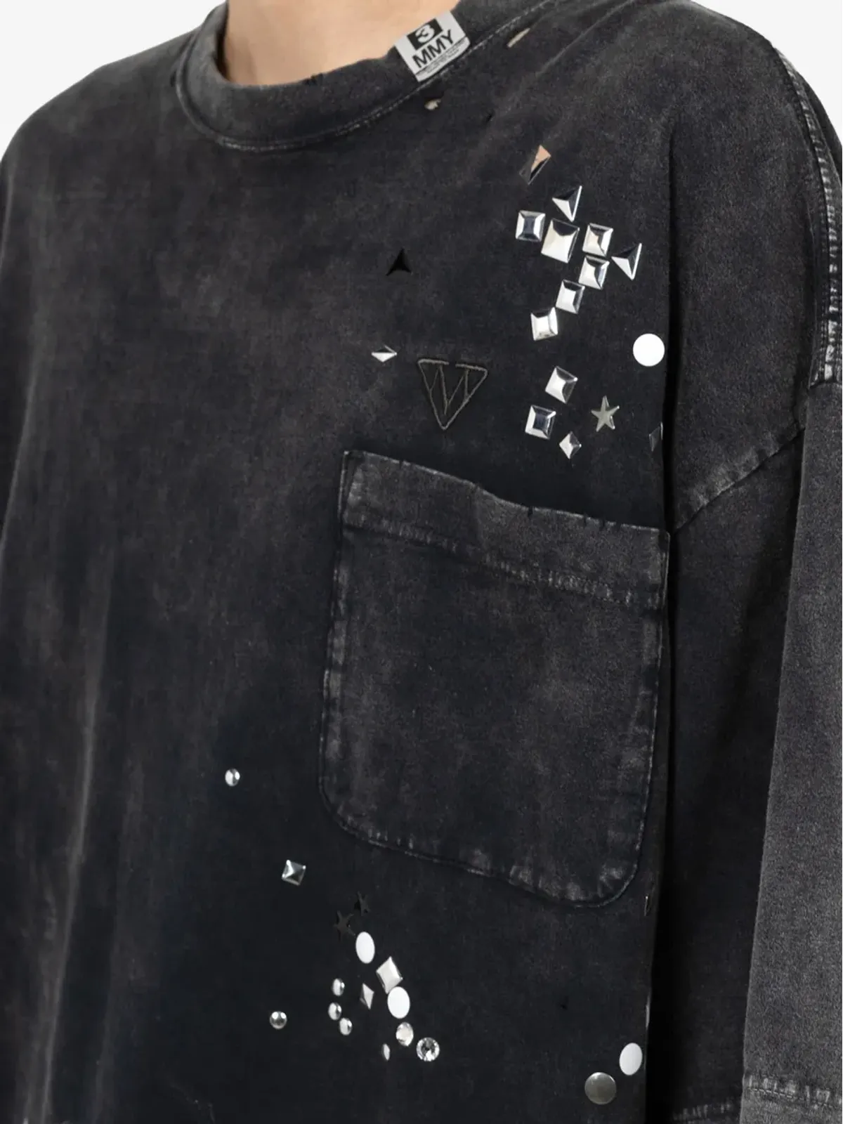 Maison MIHARA YASUHIRO crystal-embellished pocket T-shirt - Black - 画像5