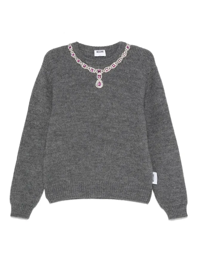 Moschino Moschino jewel-embellished ribbed sweater - Greyの商品画像