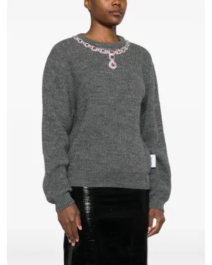 Moschino jewel-embellished ribbed sweater - Grey - サムネイル3