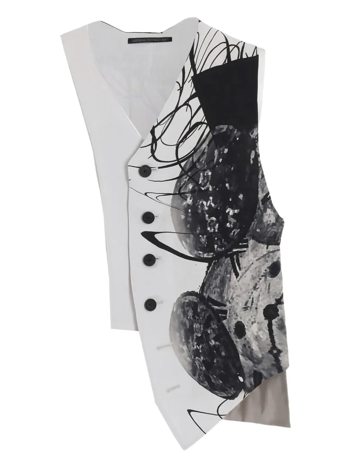 Yohji Yamamoto 時計プリント アシンメトリック ウエストコート - 画像1