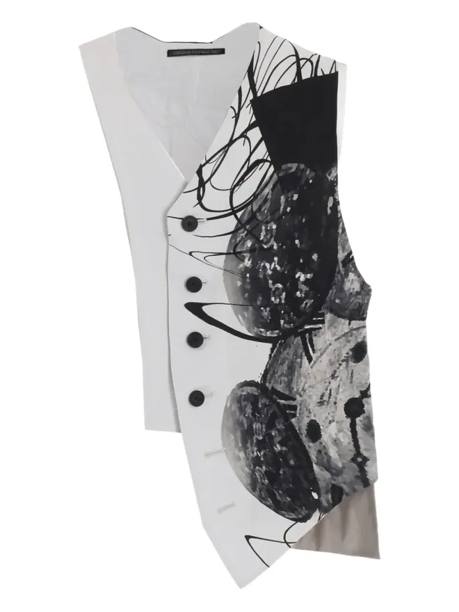 YOHJI YAMAMOTO Yohji Yamamoto 時計プリント アシンメトリック ウエストコートの商品画像