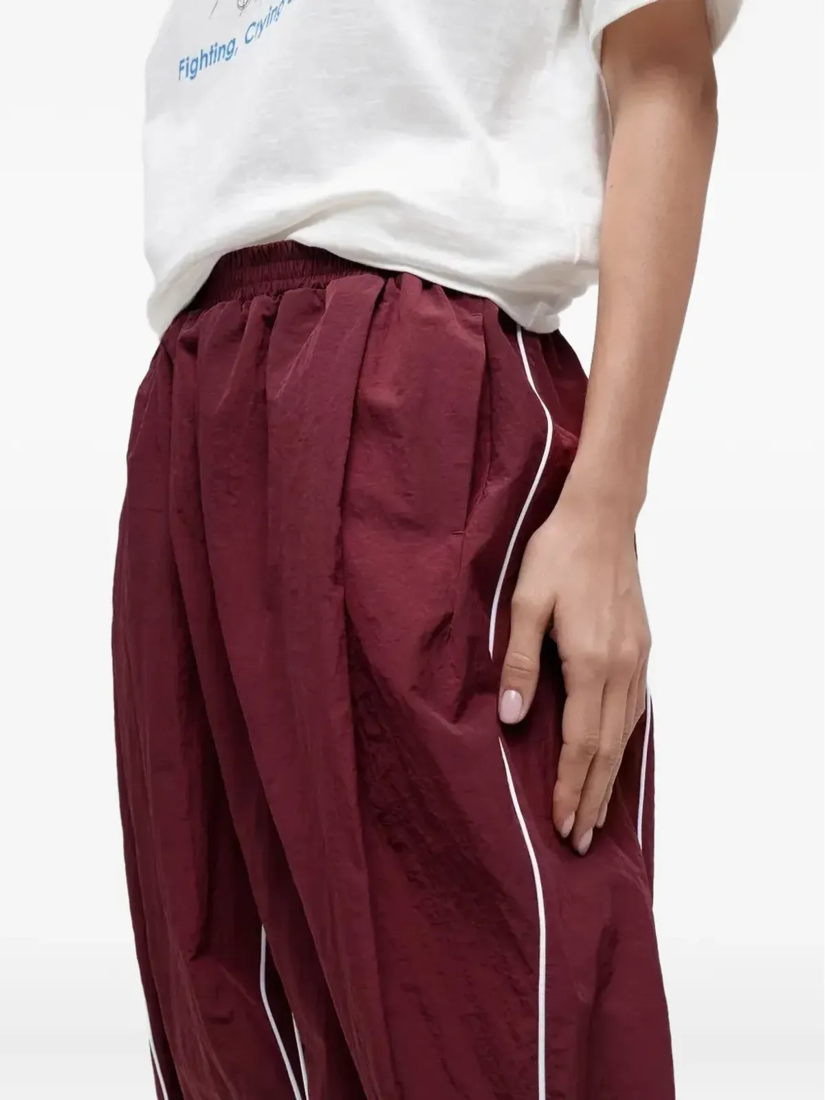 pushBUTTON プリーツ入りパイピング トラックパンツ - 画像5
