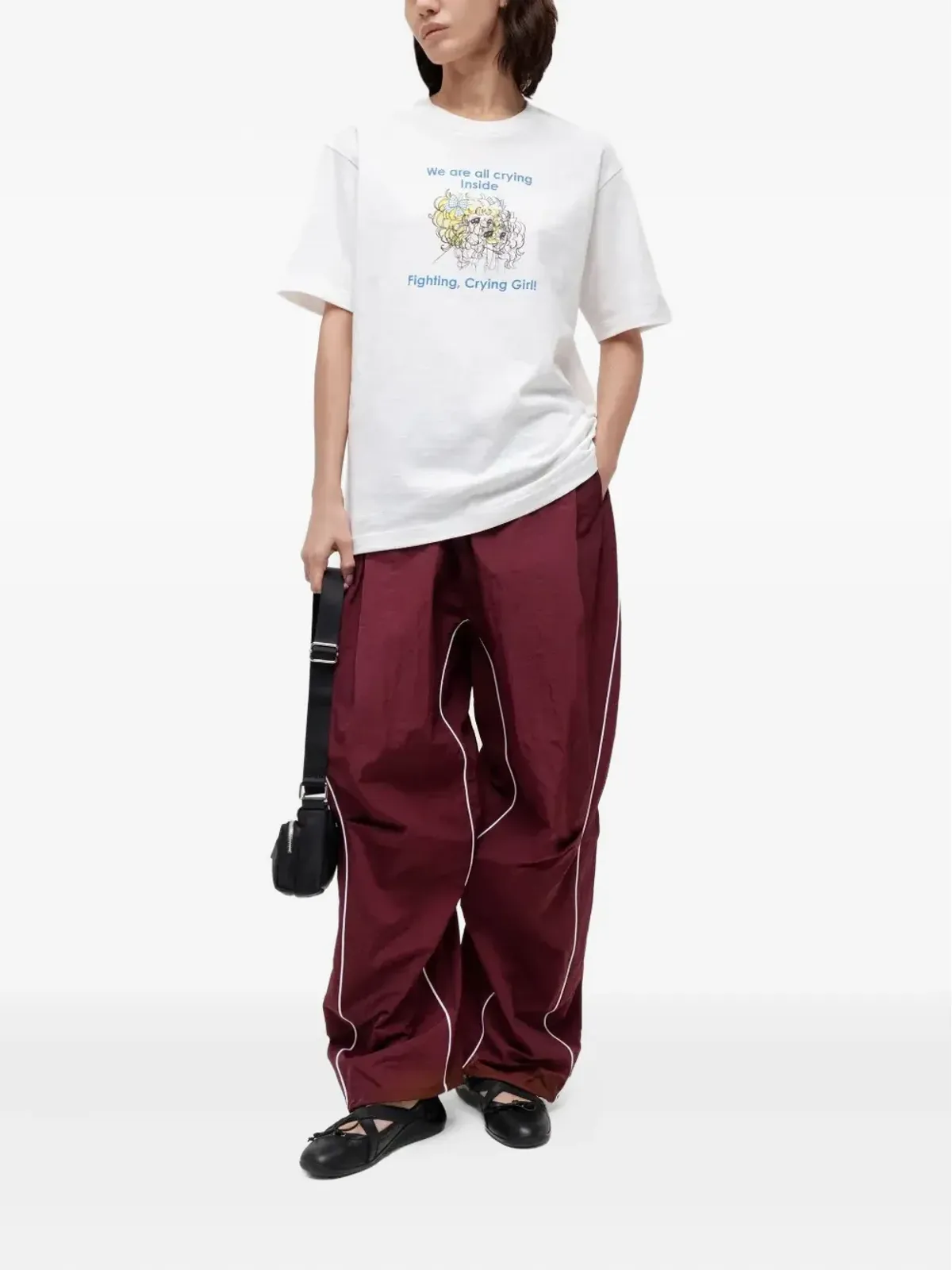 pushBUTTON プリーツ入りパイピング トラックパンツ - 画像2