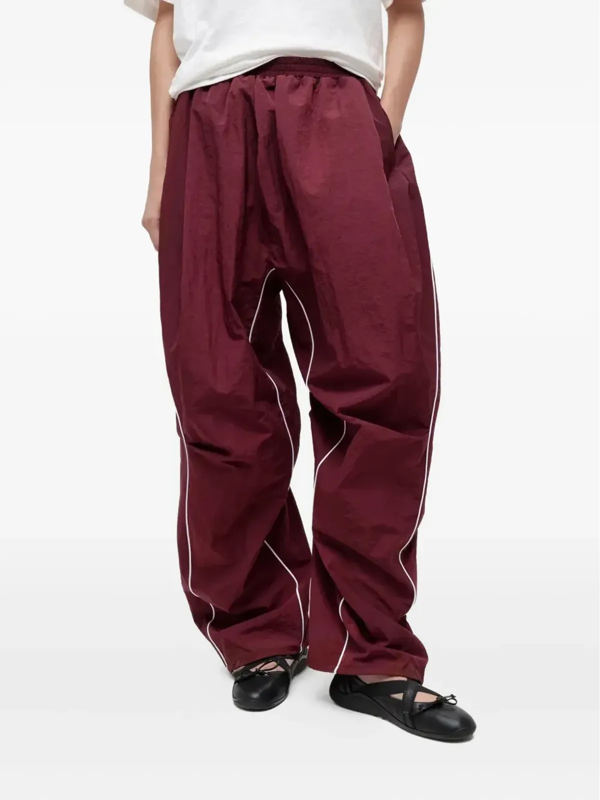 pushBUTTON プリーツ入りパイピング トラックパンツ - 画像3