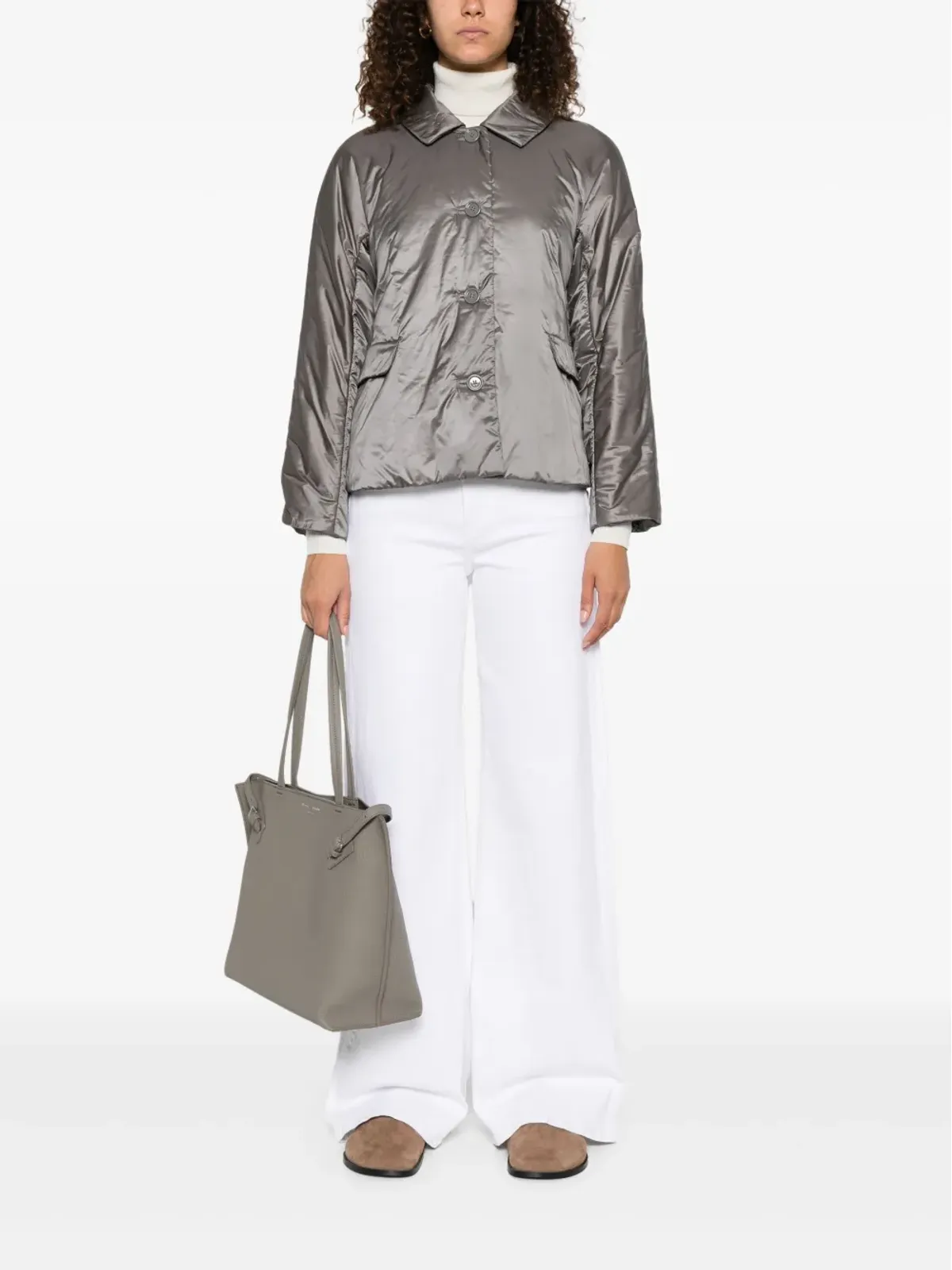 Max Mara グレーのパディッドボタンジャケット - 画像2