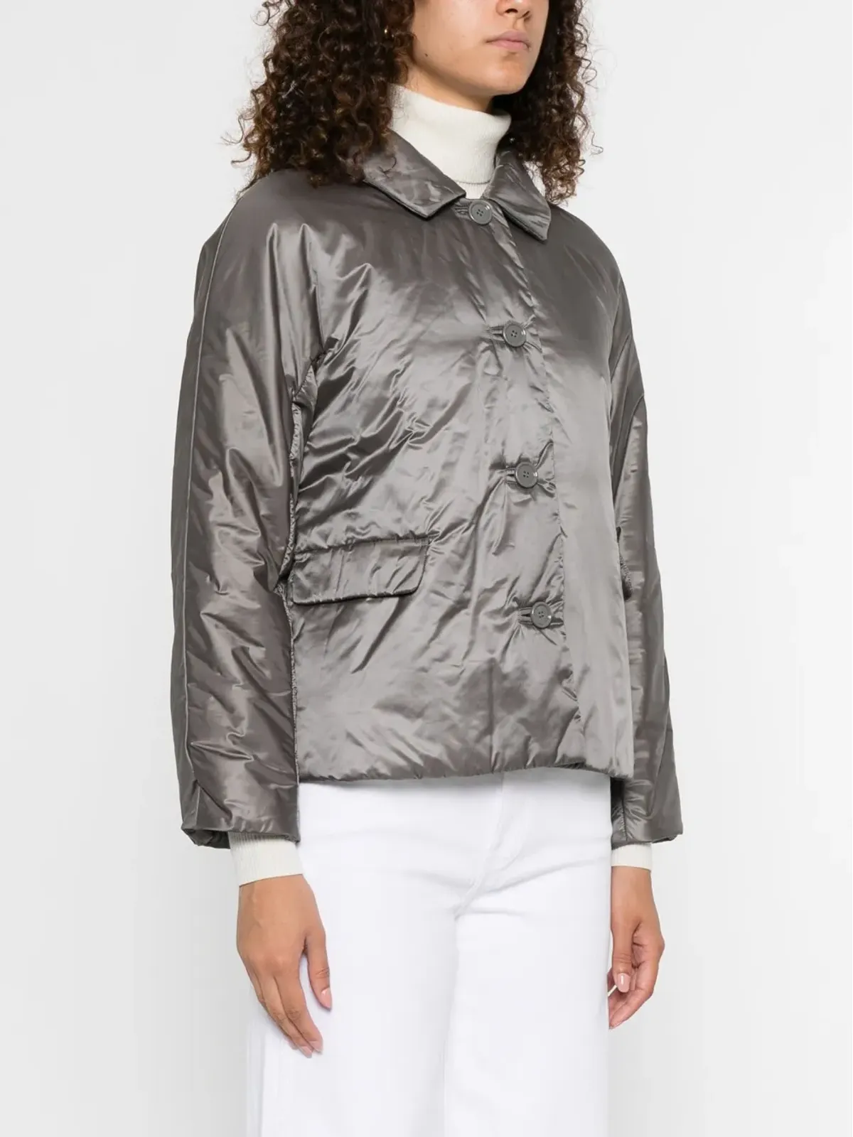 Max Mara グレーのパディッドボタンジャケット - 画像3