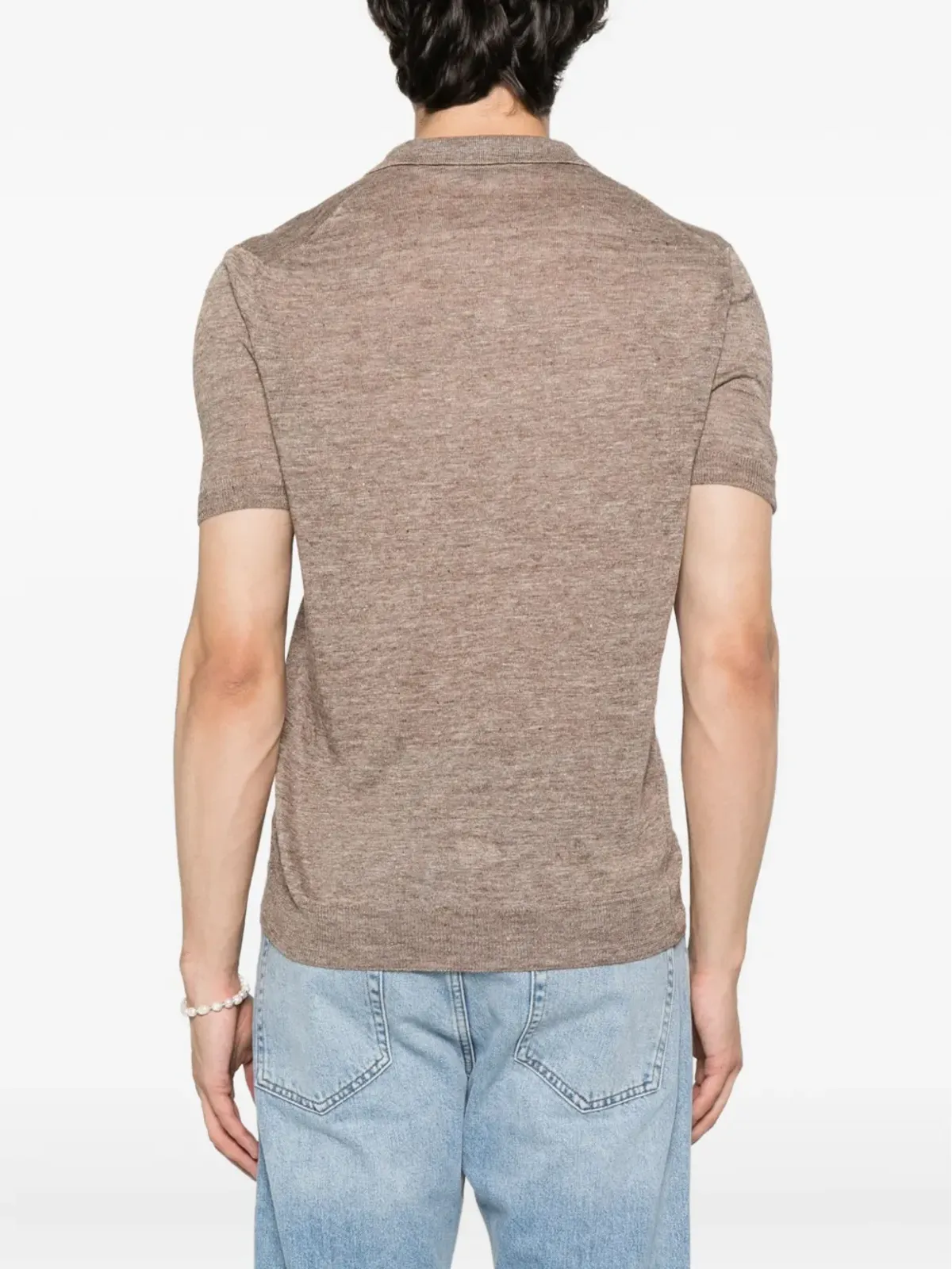Gran Sasso ブラウン ポロネック リネン Tシャツ - 画像3