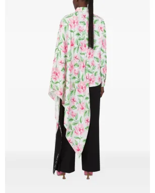Moschino フローラルプリント アシンメトリック シルク シャツ - White - サムネイル3