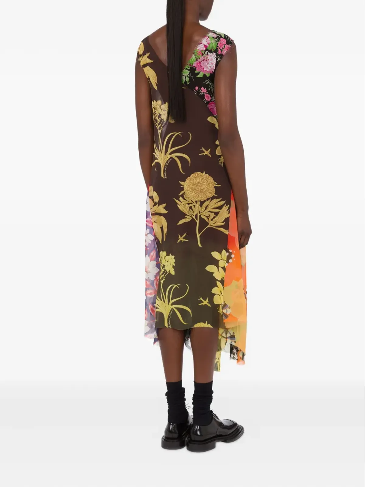 Moschino 花柄プリント アシンメトリードレス ブラック - 画像3