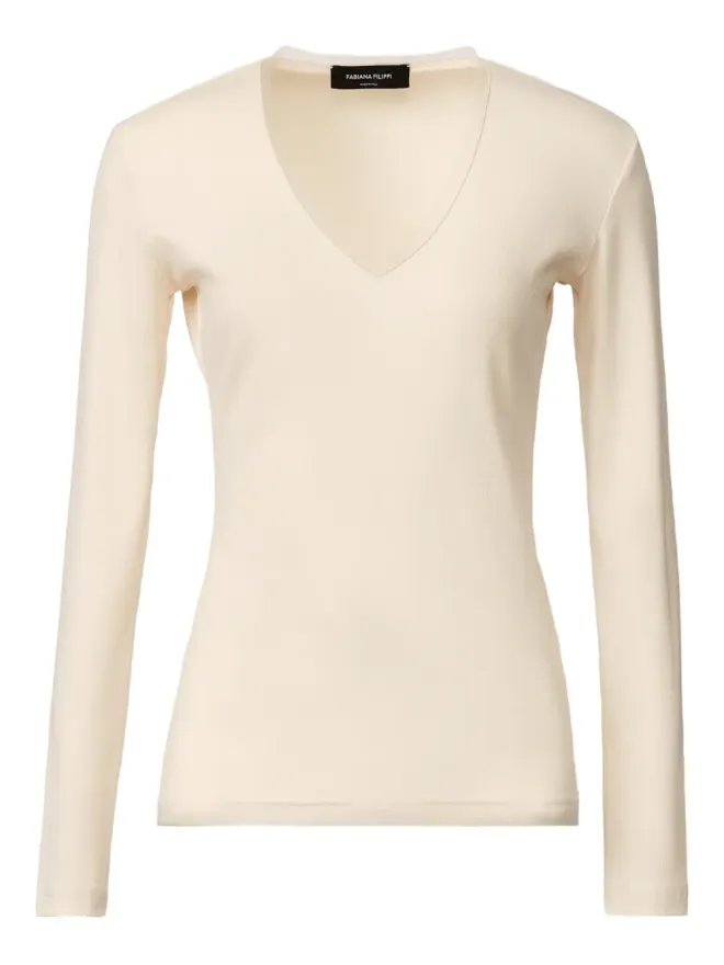Fabiana Filippi Fabiana Filippi Vネックリブ編みTシャツの商品画像