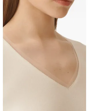 Fabiana Filippi Vネックリブ編みTシャツ - サムネイル5