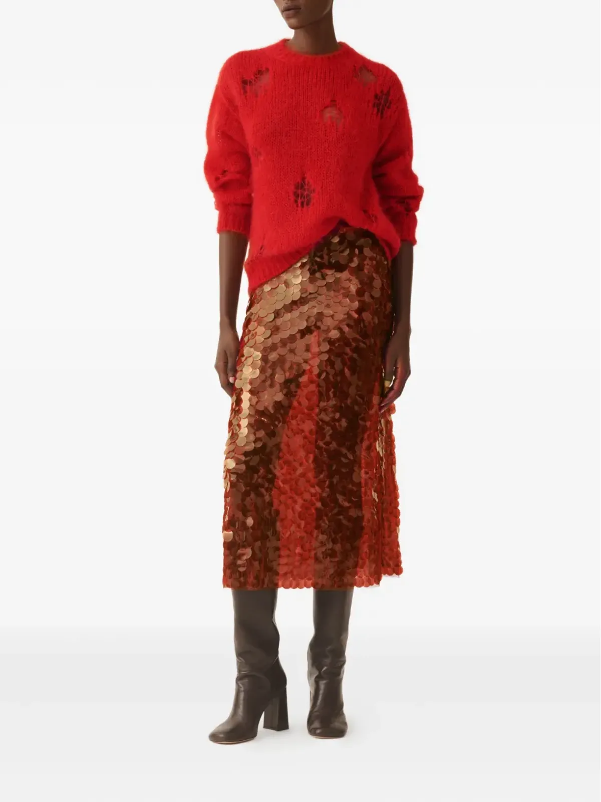 Fabiana Filippi distressed crew-neck sweater - Red - 画像2