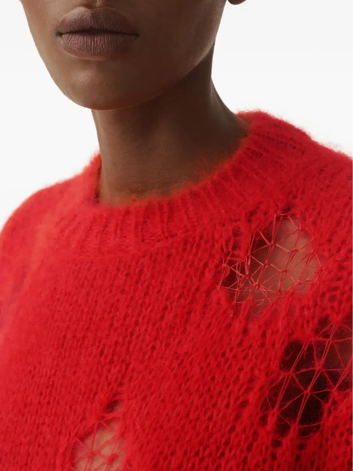 Fabiana Filippi distressed crew-neck sweater - Red - 画像4