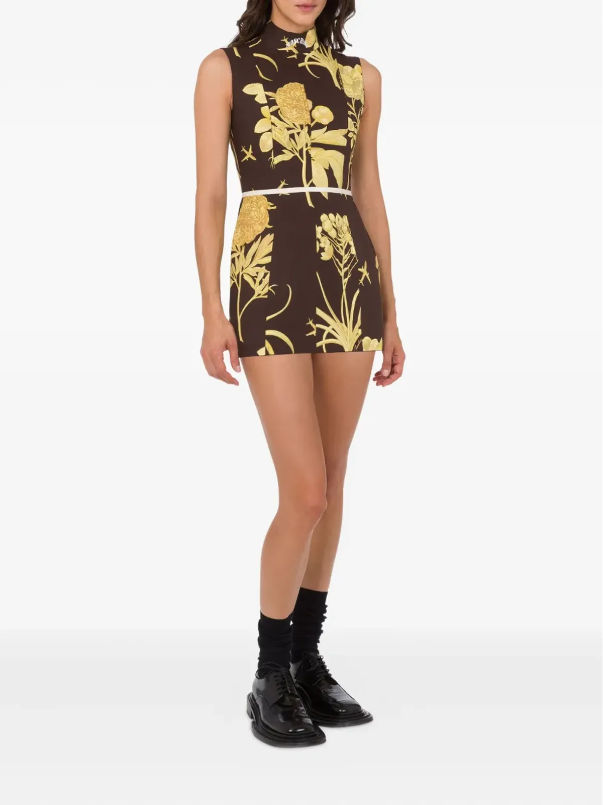 Moschino 花柄プリント ハイネック ドレス ブラウン - 画像2