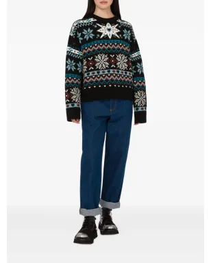 Moschino ブラック スノーフレーク柄フェアアイルウールセーター - サムネイル2