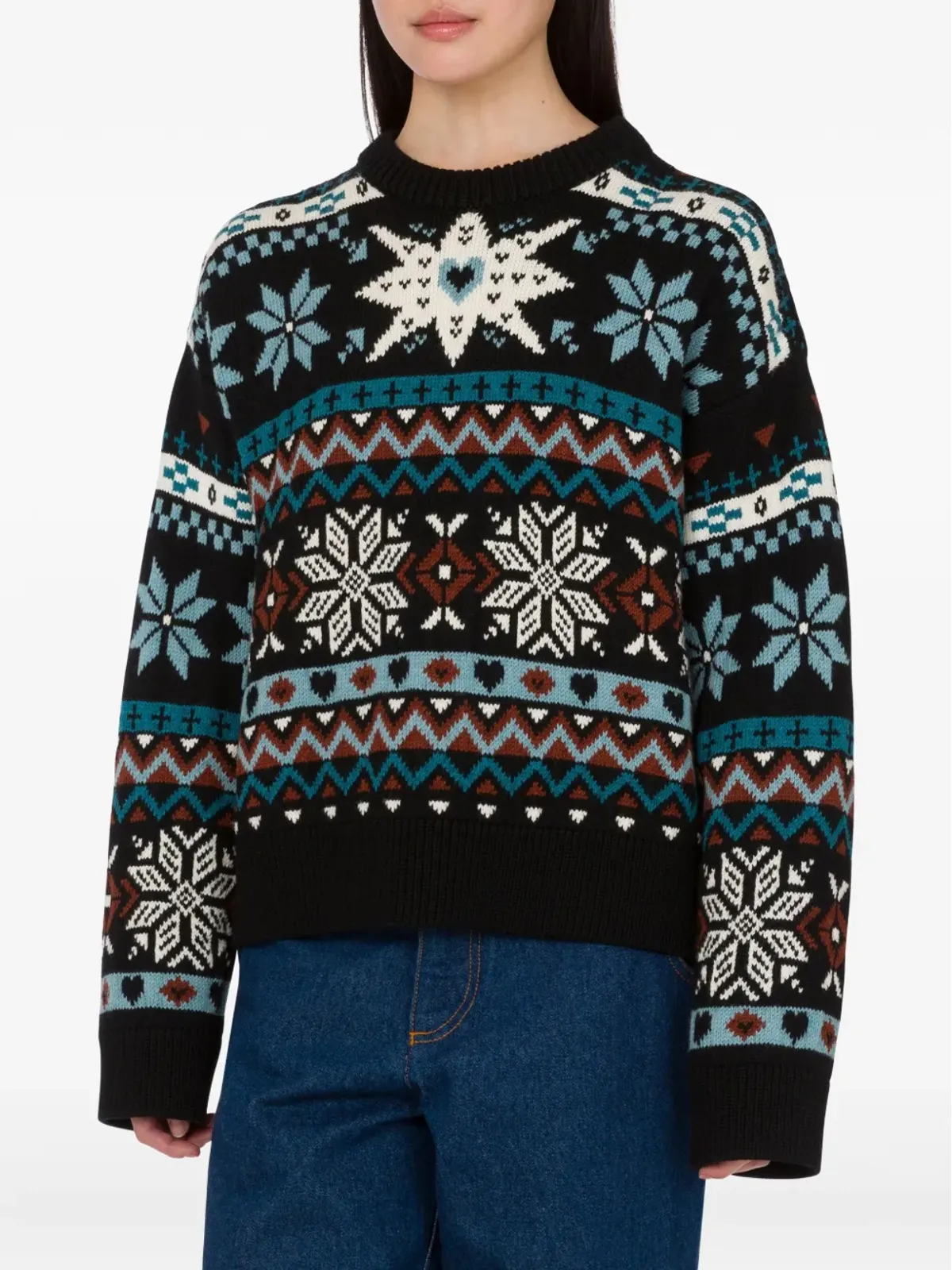 Moschino ブラック スノーフレーク柄フェアアイルウールセーター - 画像3