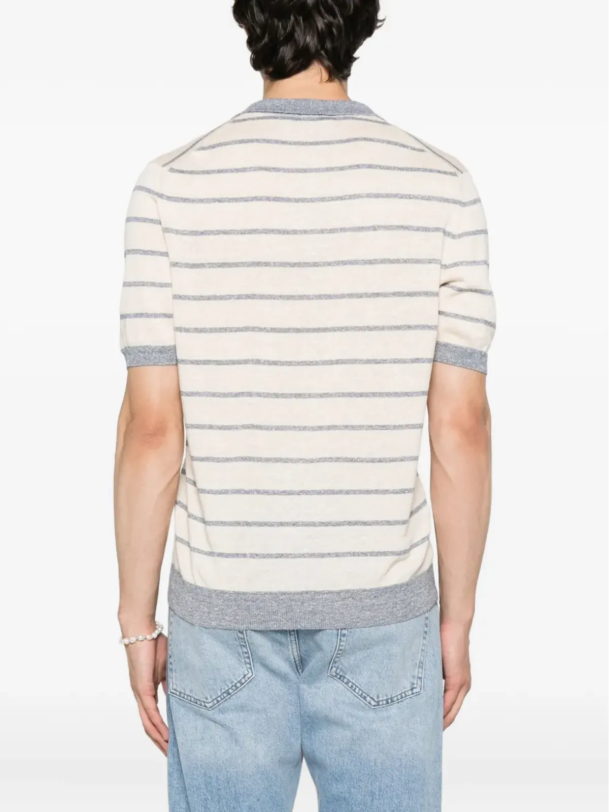 Gran Sasso ストライプVネックリネンTシャツ - 画像3