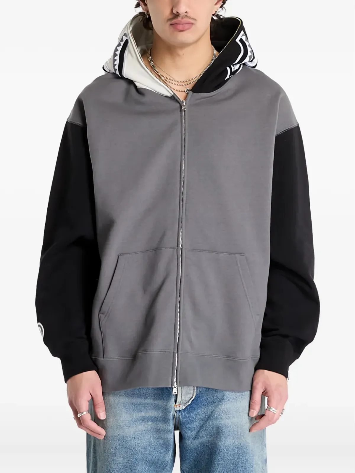 A BATHING APE® シャーク柄ジップアップフーディー - グレー - 画像4