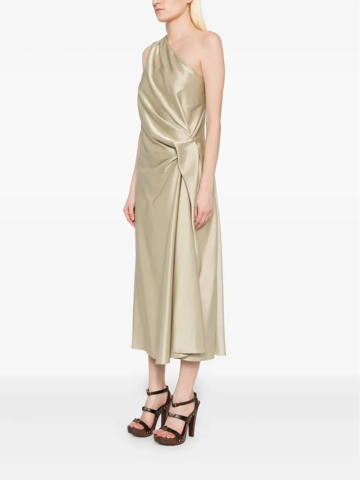 Amsale Satin one-shoulder dress - Gold - 画像3