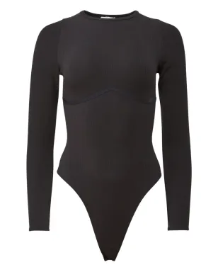 Fleur Du Mal Hourglassリブ編みロングスリーブボディスーツ - ブラック - サムネイル1