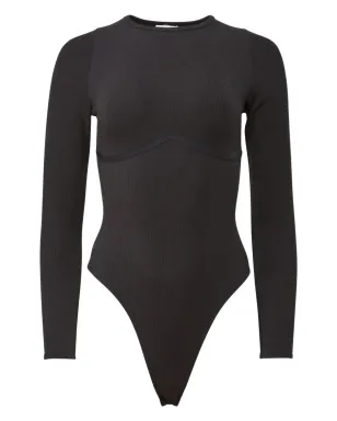 Fleur Du Mal Hourglassリブ編みロングスリーブボディスーツ - ブラック - サムネイル2