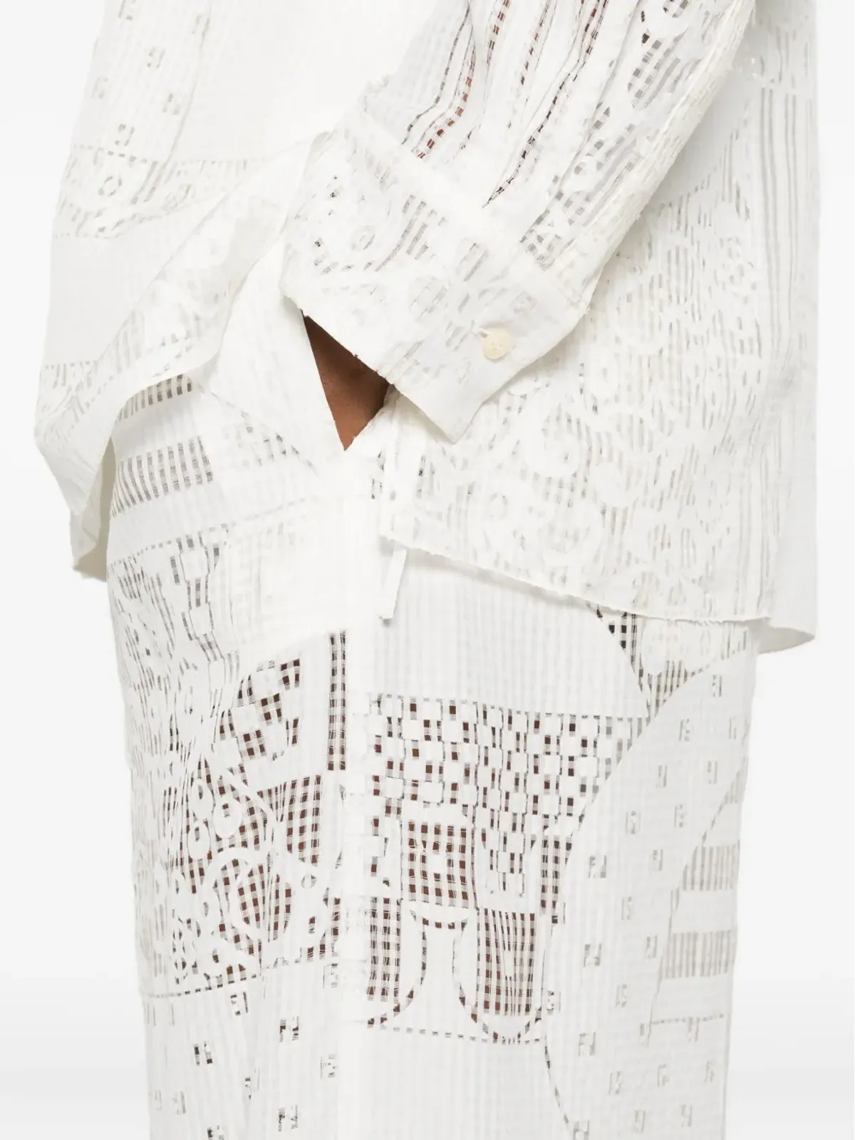 FENDI lace-panel trousers - White - 画像5