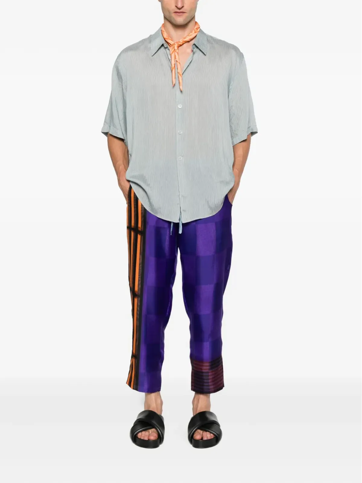 Pierre-Louis Mascia ストライプチェック柄シルクパンツ - 画像2