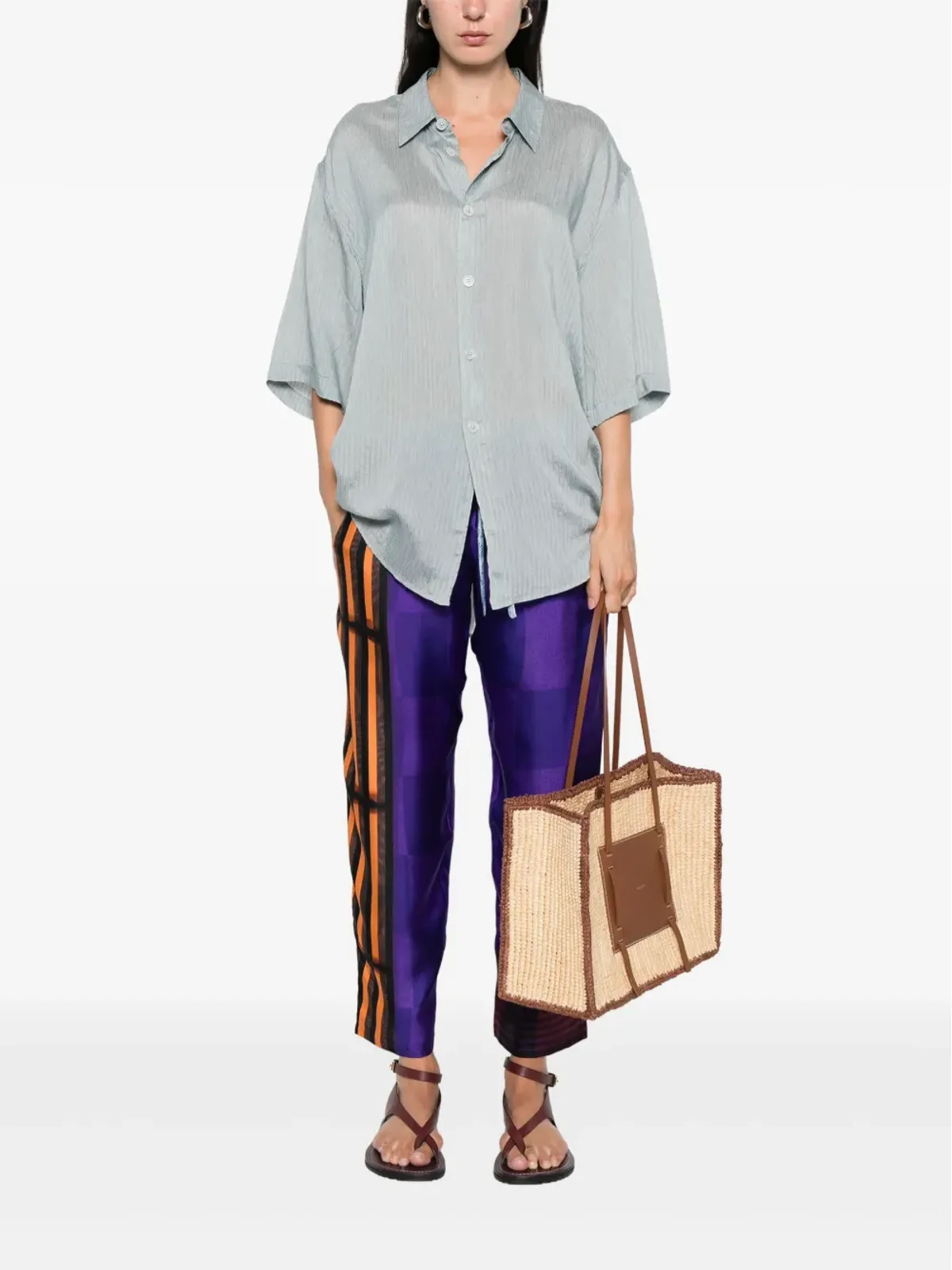 Pierre-Louis Mascia ストライプチェック柄シルクパンツ - 画像3
