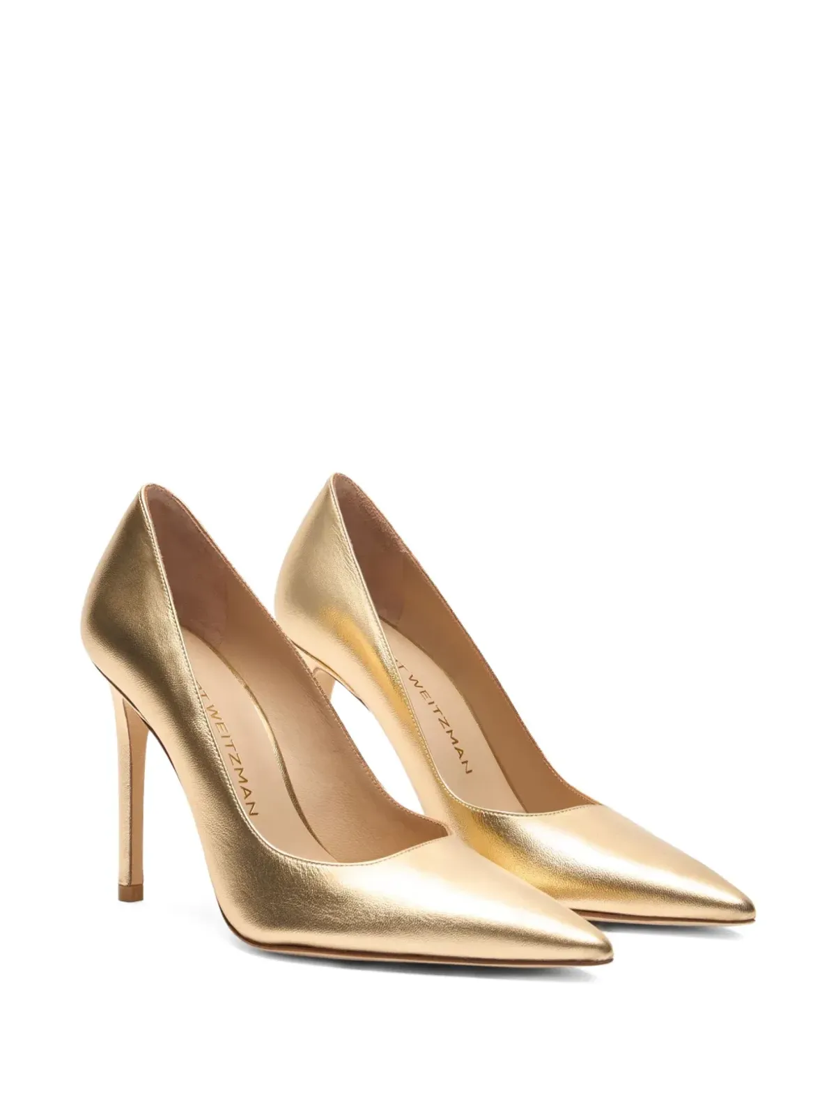 Stuart Weitzman 100mm Stuart Power メタリックレザー ポインテッドトゥ パンプス - 画像2