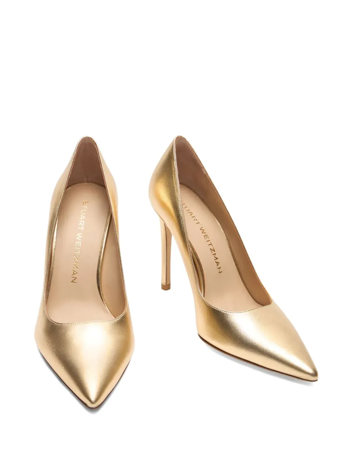 Stuart Weitzman 100mm Stuart Power メタリックレザー ポインテッドトゥ パンプス - 画像3