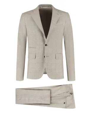 PAUL ZEIST ベージュのチェック柄シングルブレストスーツ - サムネイル1