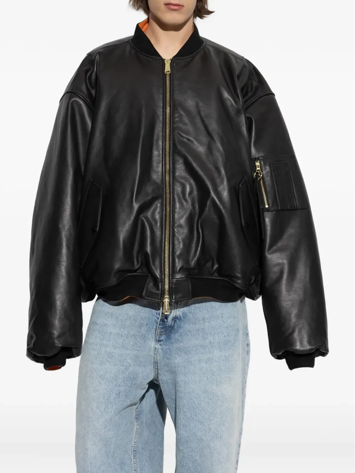 VETEMENTS レザー ジップファスナー付きボンバー ジャケット - 画像3
