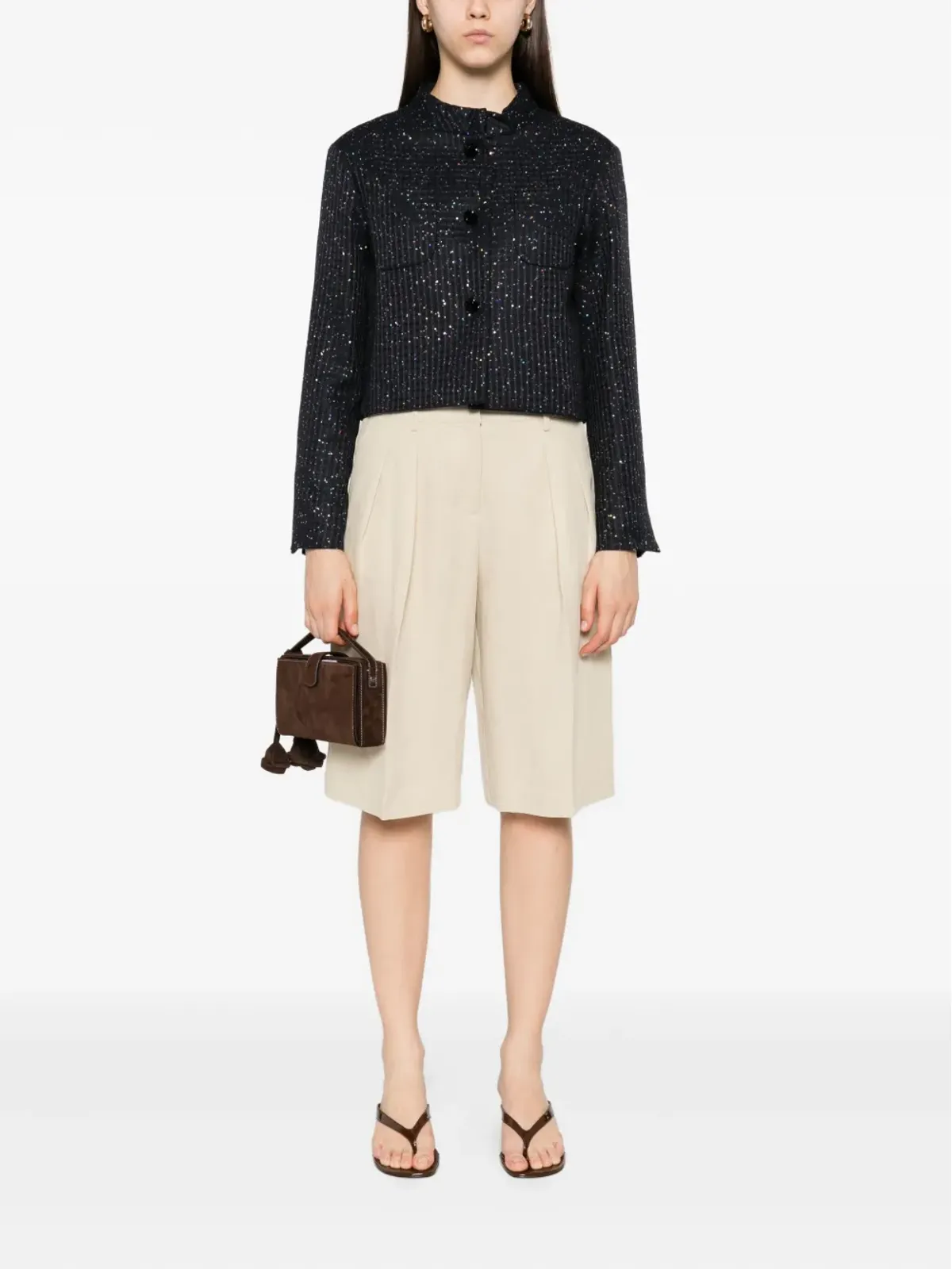 Max Mara スパンコール装飾クロップドジャケット - 画像2