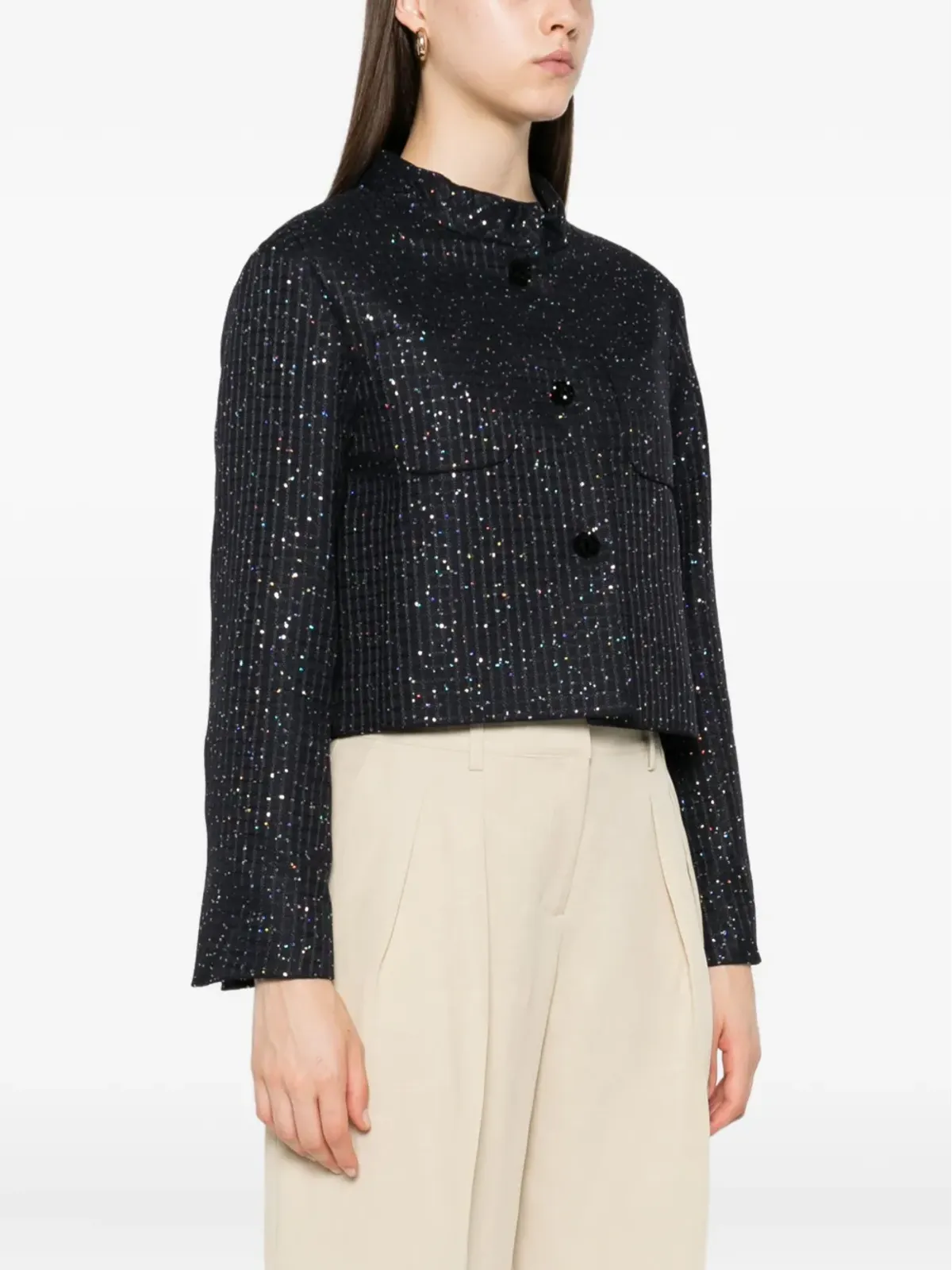 Max Mara スパンコール装飾クロップドジャケット - 画像3