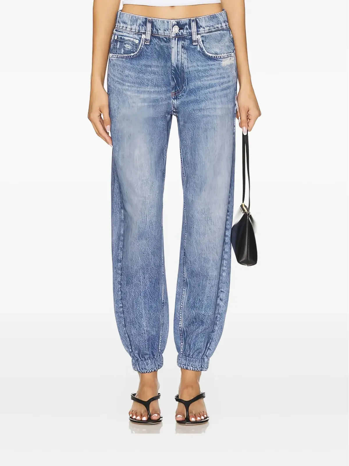 rag & bone エラスティックカフ酸洗いデニムジーンズ ブルー - 画像3