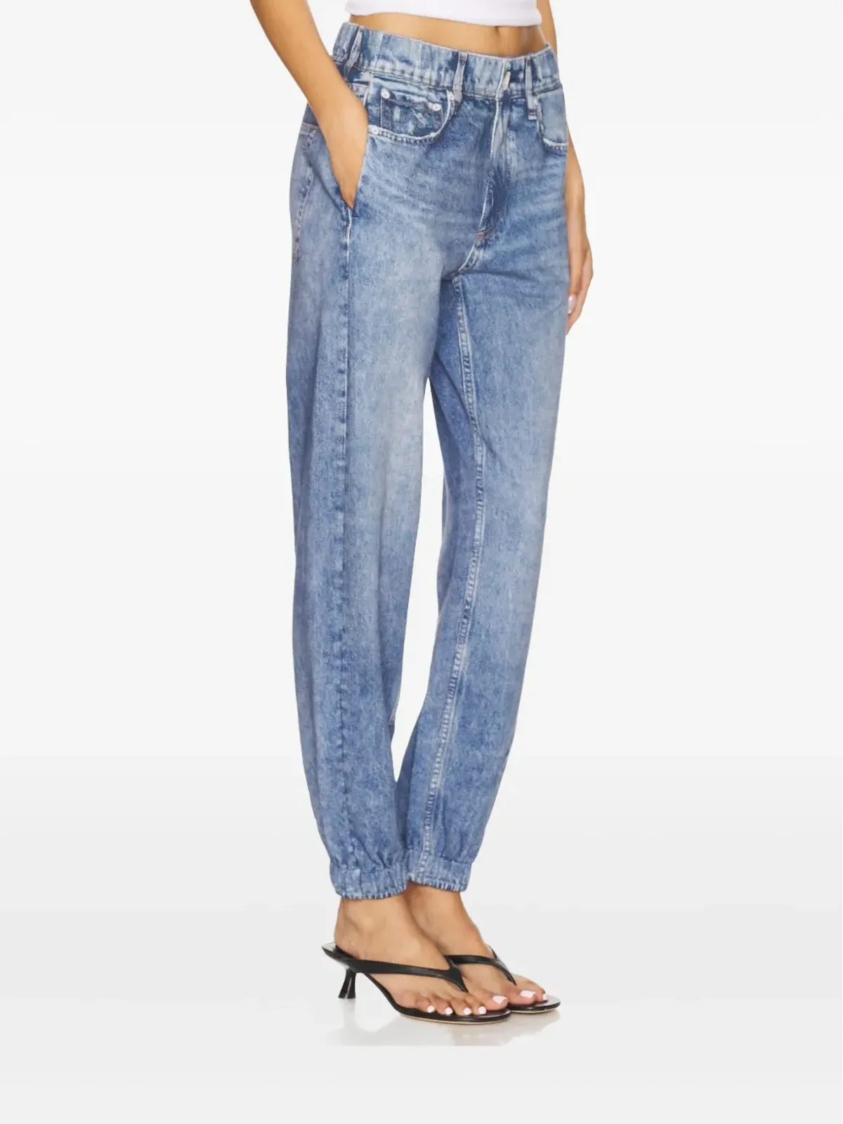 rag & bone エラスティックカフ酸洗いデニムジーンズ ブルー - 画像4