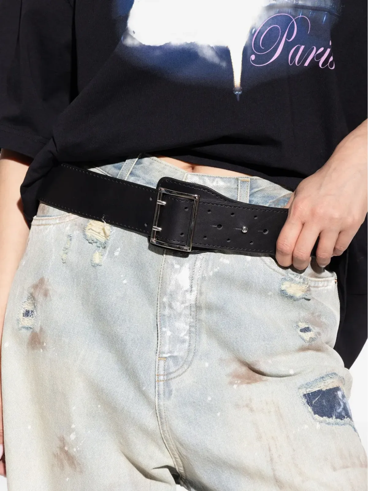 VETEMENTS レザー スタッズベルト - ブラック - 画像5