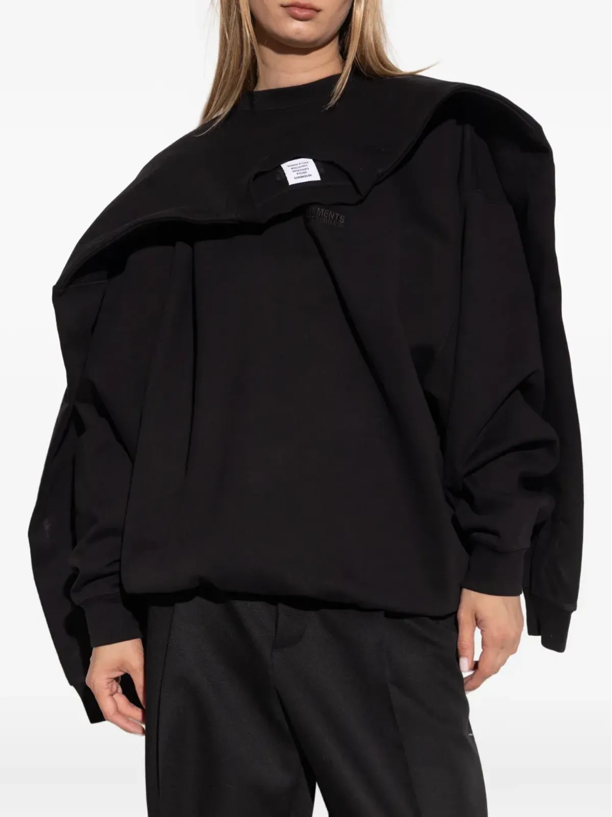 VETEMENTS レイヤードコットン スウェットシャツ ブラック - 画像3