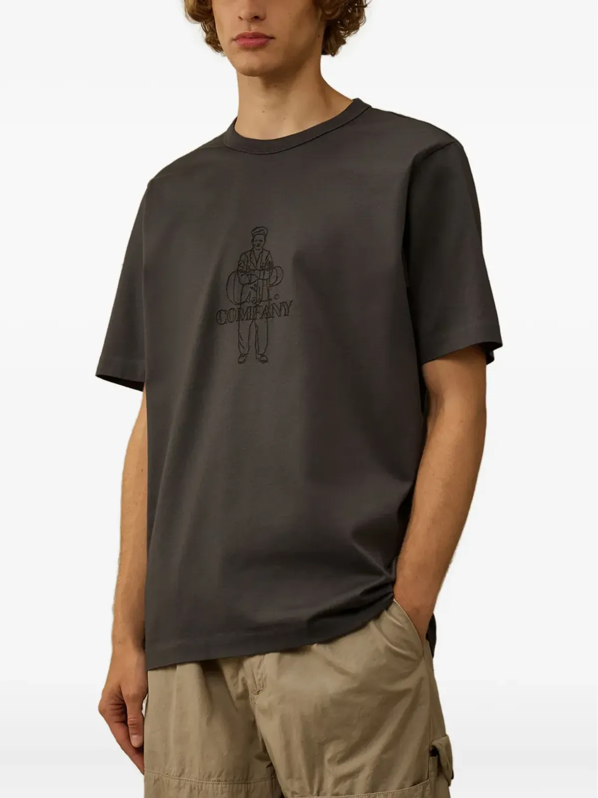 C.P. Company 刺繍モチーフ コットンTシャツ グレー - 画像3