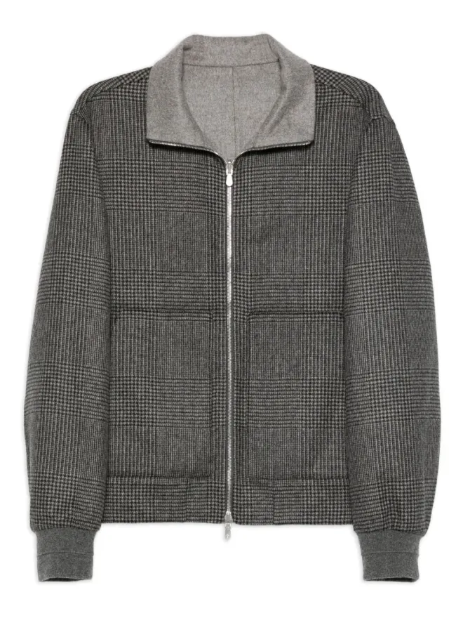 Brunello Cucinelli Brunello Cucinelli チェック柄ジップアップボンバージャケット - グレーの商品画像