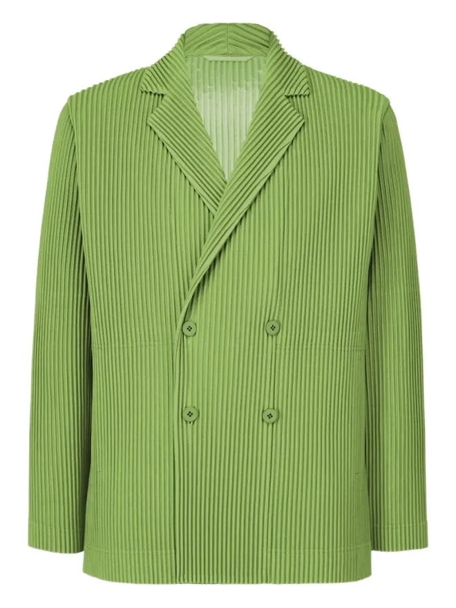 Issey Miyake Issey Miyake プリーツ入りダブルブレストジャケット - グリーンの商品画像