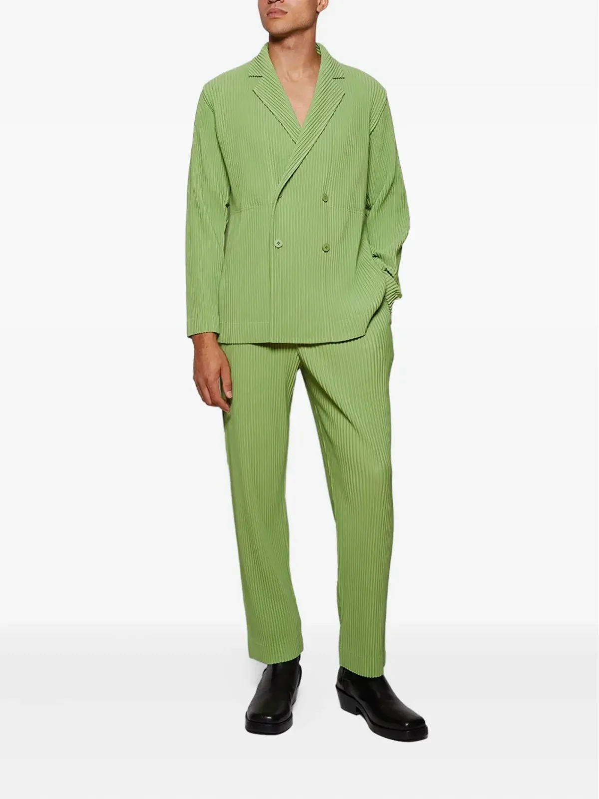 Issey Miyake プリーツ入りダブルブレストジャケット - グリーン - 画像2