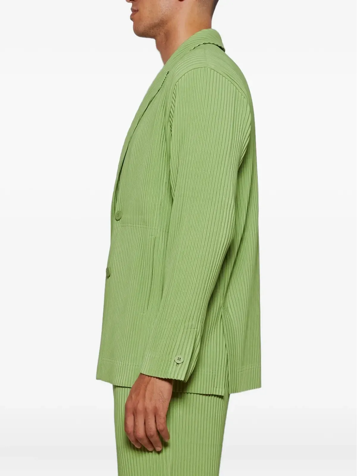 Issey Miyake プリーツ入りダブルブレストジャケット - グリーン - 画像4