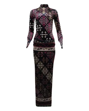 Burc Akyol カーペット柄ベルベット マキシドレス - サムネイル1