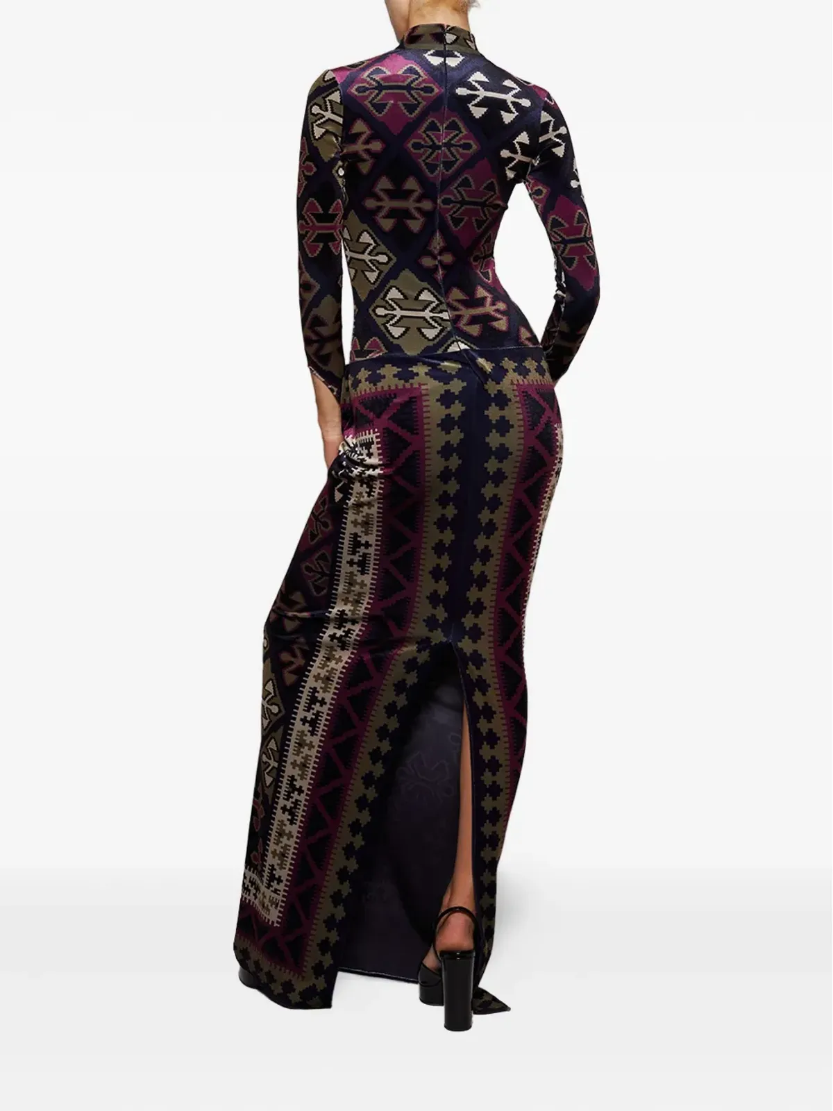 Burc Akyol カーペット柄ベルベット マキシドレス - 画像4