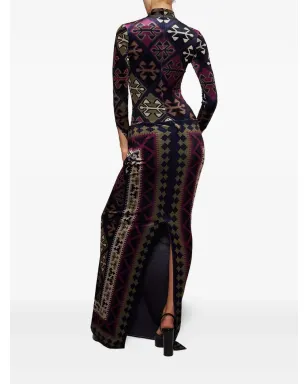 Burc Akyol カーペット柄ベルベット マキシドレス - サムネイル4